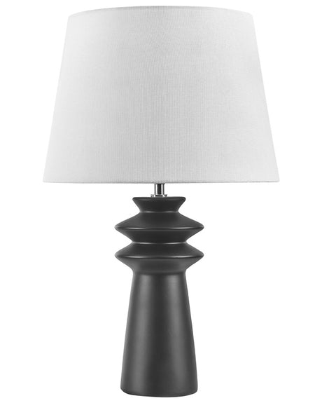 Table Lamp Black Ceramic 57 cm White Cone Shade Handmade Bedside Living Room Bedroom Lighting Beliani