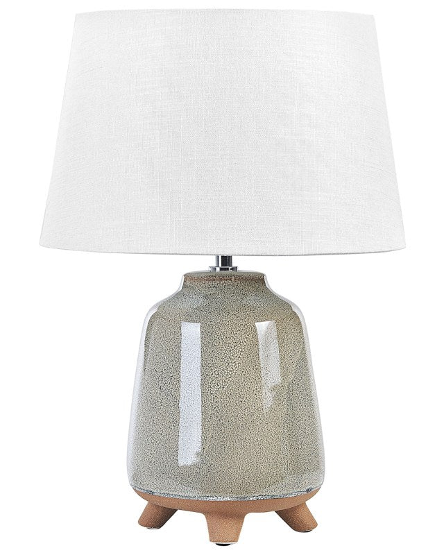 Table Lamp Grey Ceramic 46 cm White Cone Shade Handmade Bedside Living Room Bedroom Lighting Beliani