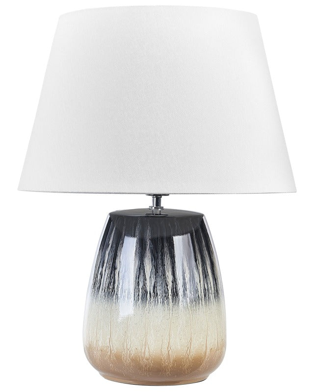 Table Lamp Grey and Beige Ceramic 63 cm White Cone Shade Handmade Bedside Living Room Bedroom Lighting Beliani