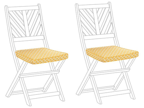 Set of 2 Outdoor Seat Cushions Yellow and White Geometric Pattern String Tied UV Resistant Set Pad Beliani