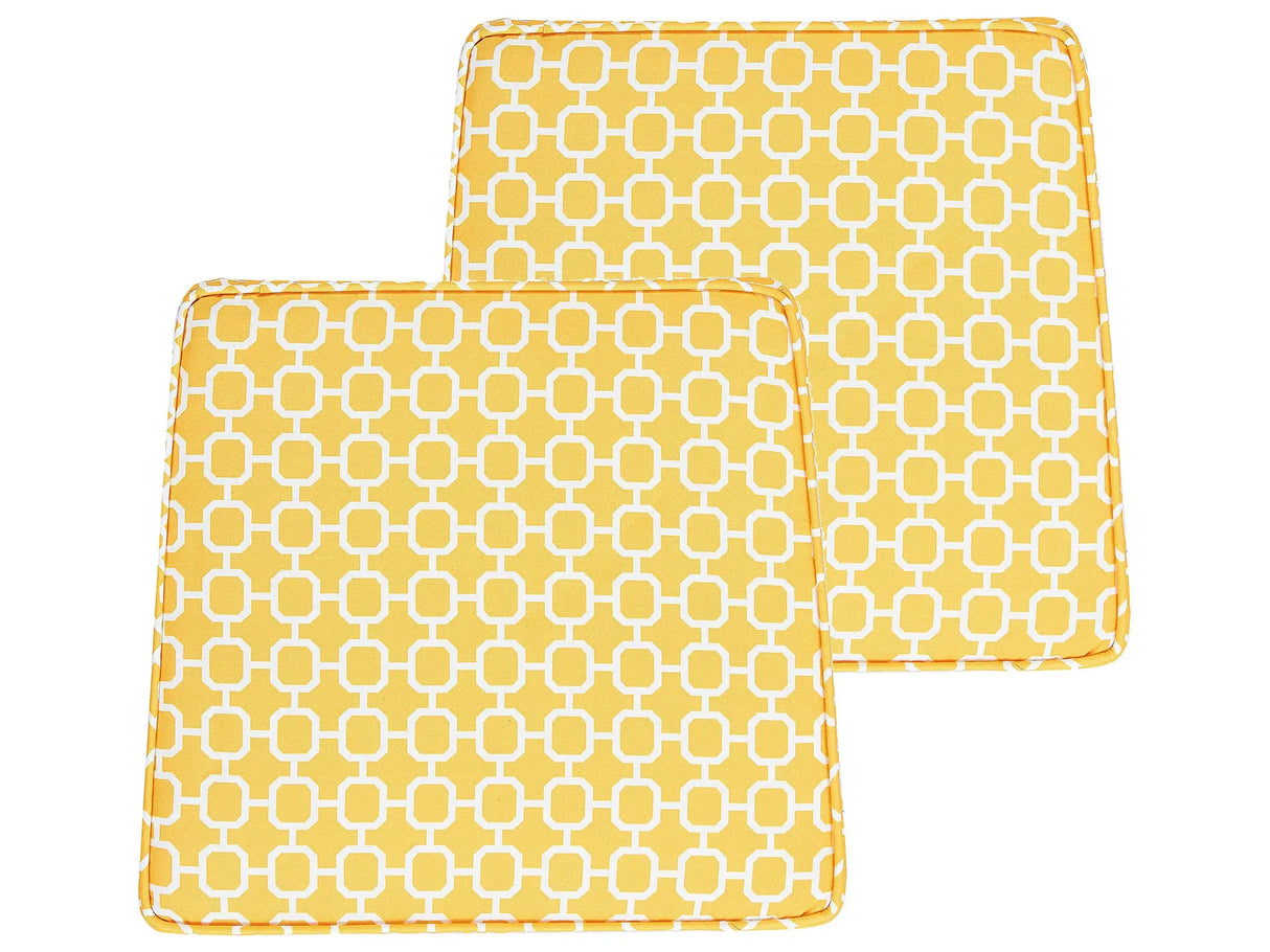 Set of 2 Outdoor Seat Cushions Yellow and White Geometric Pattern String Tied UV Resistant Set Pad Beliani