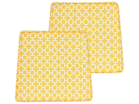 Set of 2 Outdoor Seat Cushions Yellow and White Geometric Pattern String Tied UV Resistant Set Pad Beliani