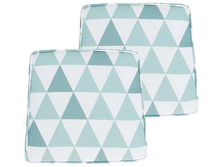 Set of 2 Outdoor Seat Cushions Light Blue and White Geometric Triangle Pattern String Tied UV Resistant Set Pad Beliani