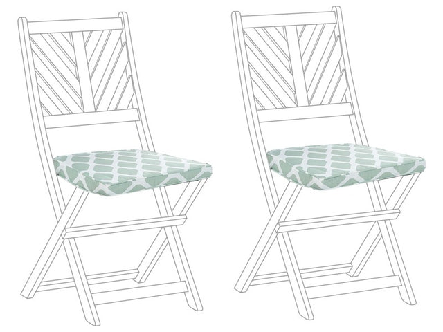 Set of 2 Outdoor Seat Cushions Mint Green and White Geometric Diamond Pattern String Tied UV Resistant Set Pad Beliani