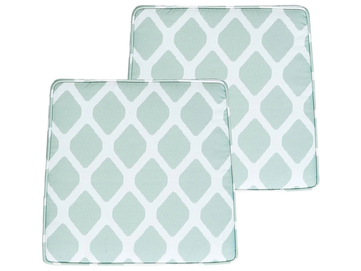 Set of 2 Outdoor Seat Cushions Mint Green and White Geometric Diamond Pattern String Tied UV Resistant Set Pad Beliani