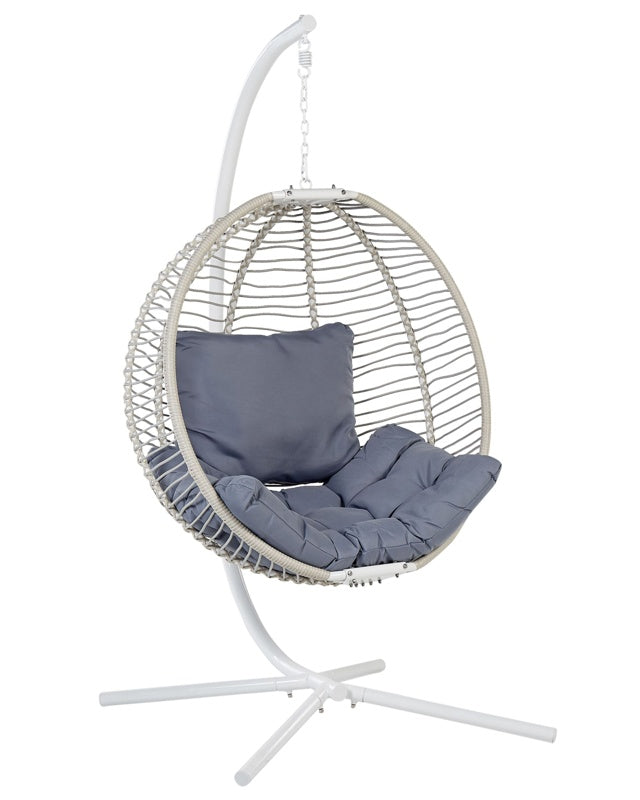 Swing Egg Chair White Rope Metal Stand Soft Sitting Cushion Boho Rustic Living Room Terrace Beliani