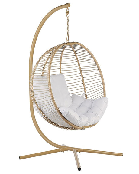 Swing Egg Chair Beige Rope Metal Stand Soft Sitting Cushion Boho Rustic Living Room Terrace Beliani