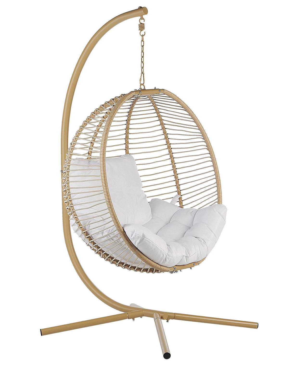 Swing Egg Chair Beige Rope Metal Stand Soft Sitting Cushion Boho Rustic Living Room Terrace Beliani