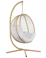 Swing Egg Chair Beige Rope Metal Stand Soft Sitting Cushion Boho Rustic Living Room Terrace Beliani