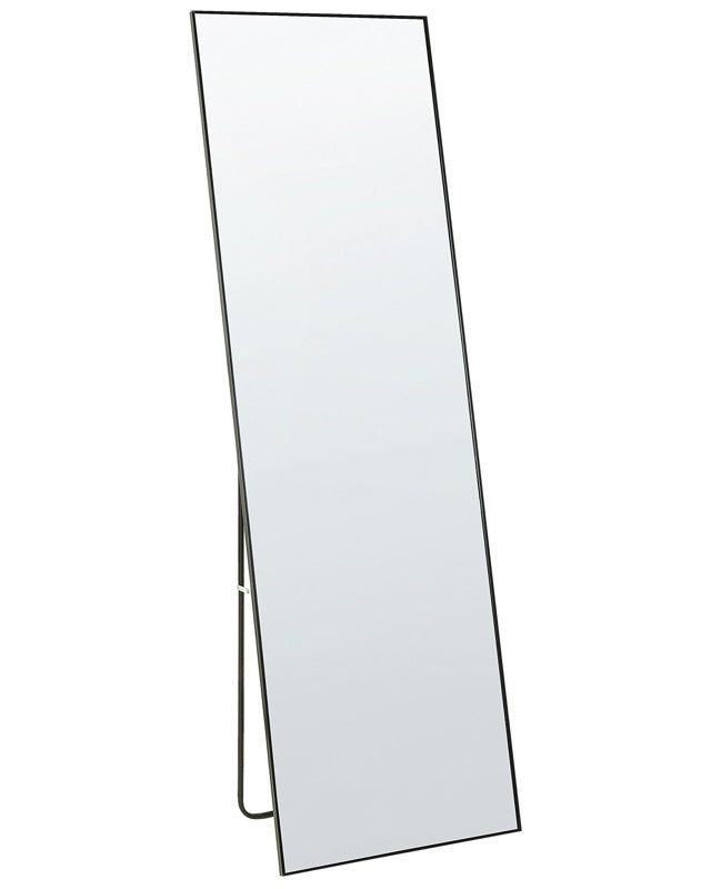 Standing Mirror Black Aluminium Frame 50 x 156 cm with Stand Modern Design Framed Full Length Beliani