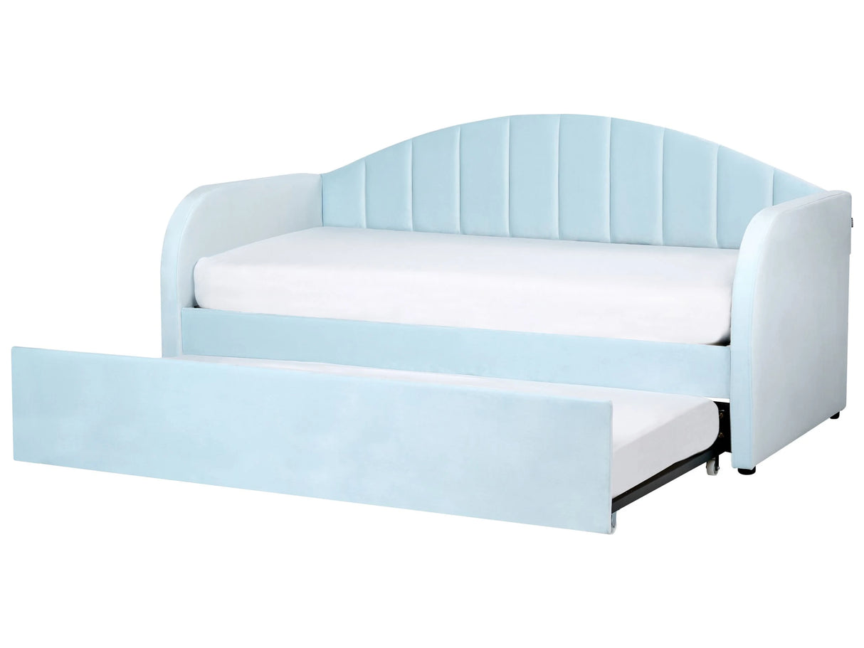 Trundle Bed Light Blue Velvet EU Single Slatted Base Upholstered Daybed Glamour Modern Child's Room Guest Room Beliani