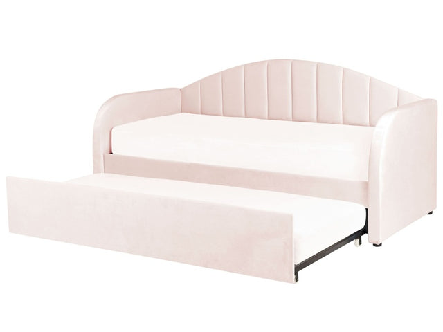 Trundle Bed Light Pink Velvet EU Single Slatted Base Upholstered Daybed Glamour Modern Child's Room Guest Room Beliani