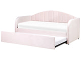 Trundle Bed Light Pink Velvet EU Single Slatted Base Upholstered Daybed Glamour Modern Child's Room Guest Room Beliani