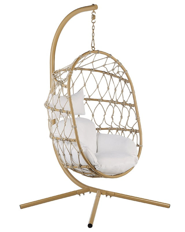 Swing Egg Chair Beige Rope Metal Stand Soft Sitting Cushion Boho Rustic Living Room Terrace Beliani