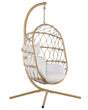 Swing Egg Chair Beige Rope Metal Stand Soft Sitting Cushion Boho Rustic Living Room Terrace Beliani