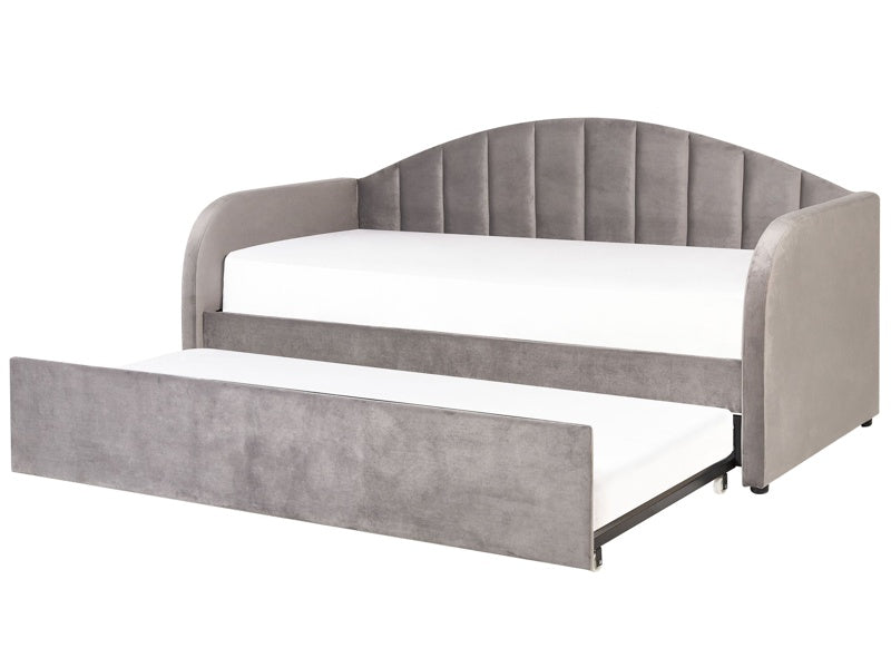 Trundle Bed Grey Velvet EU Single Slatted Base Upholstered Daybed Glamour Modern Child's Room Guest Room Beliani