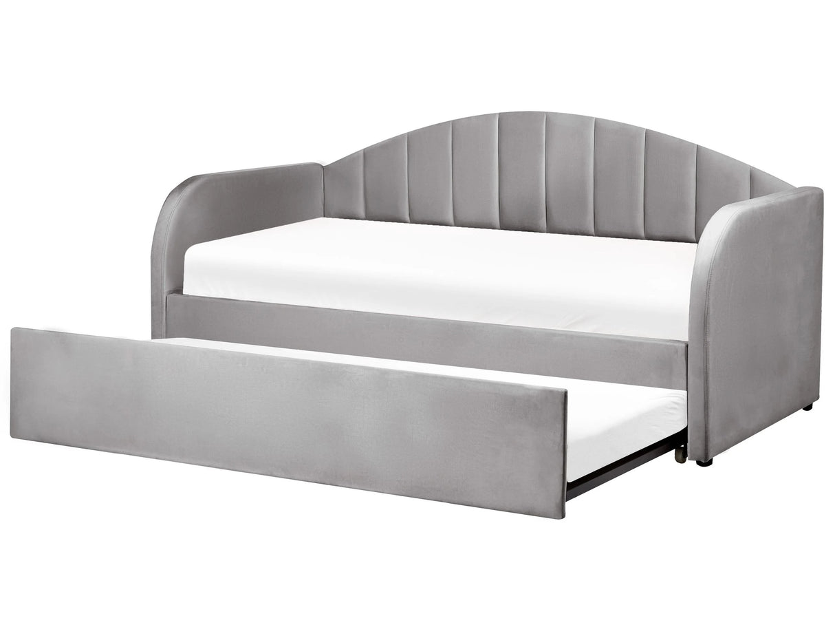 Trundle Bed Grey Velvet EU Single Slatted Base Upholstered Daybed Glamour Modern Child's Room Guest Room Beliani