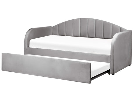 Trundle Bed Grey Velvet EU Single Slatted Base Upholstered Daybed Glamour Modern Child's Room Guest Room Beliani