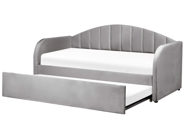 Trundle Bed Grey Velvet EU Single Slatted Base Upholstered Daybed Glamour Modern Child's Room Guest Room Beliani