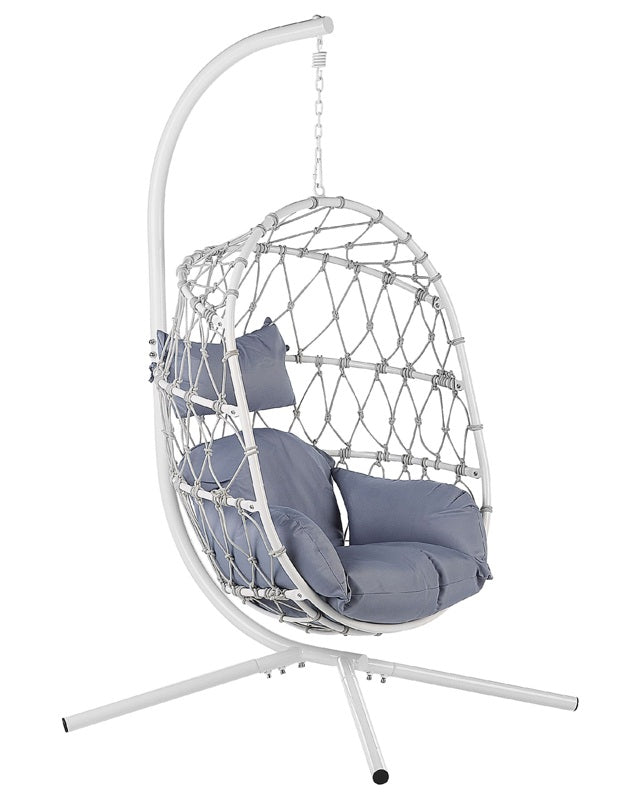 Swing Egg Chair White Rope Metal Stand Soft Sitting Cushion Boho Rustic Living Room Terrace Beliani