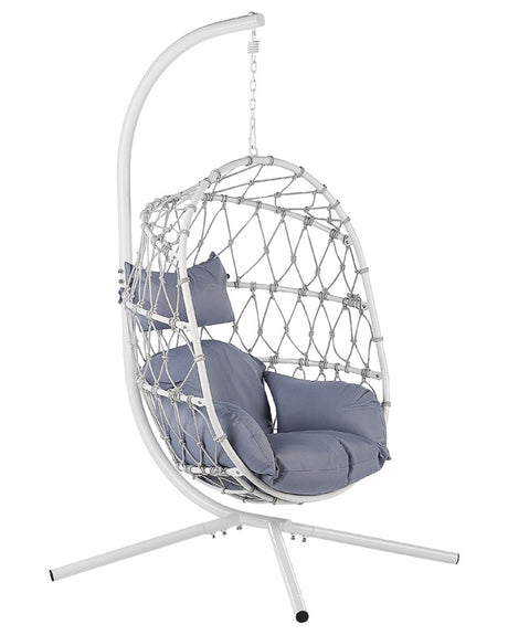 Swing Egg Chair White Rope Metal Stand Soft Sitting Cushion Boho Rustic Living Room Terrace Beliani