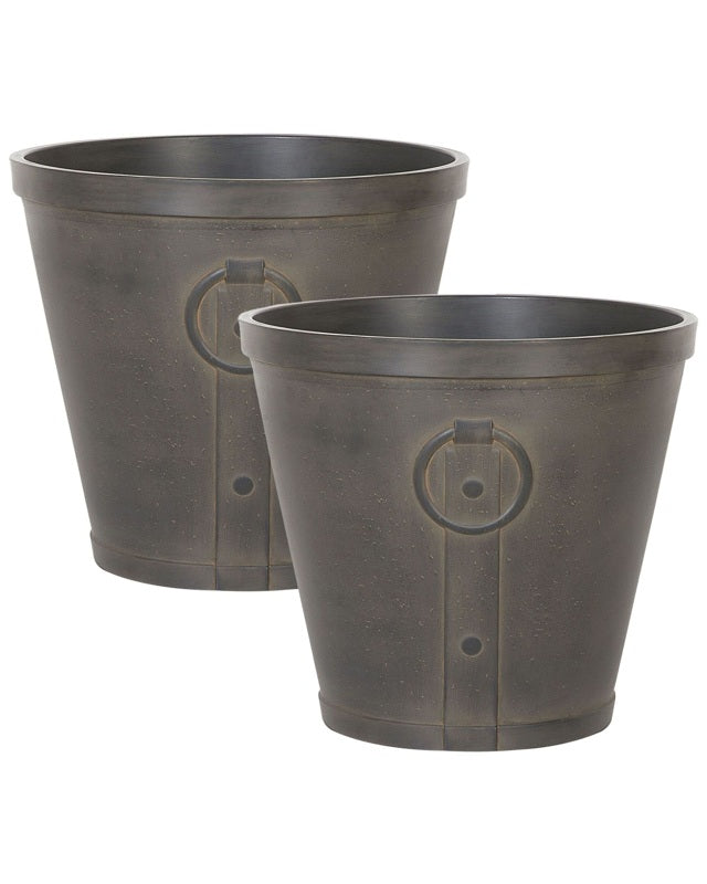 Set of 2 Outdoor Plant Pots Brown Fibre Clay 45 x ⌀ 41 cm Outdoor Indoor All Weather Beliani