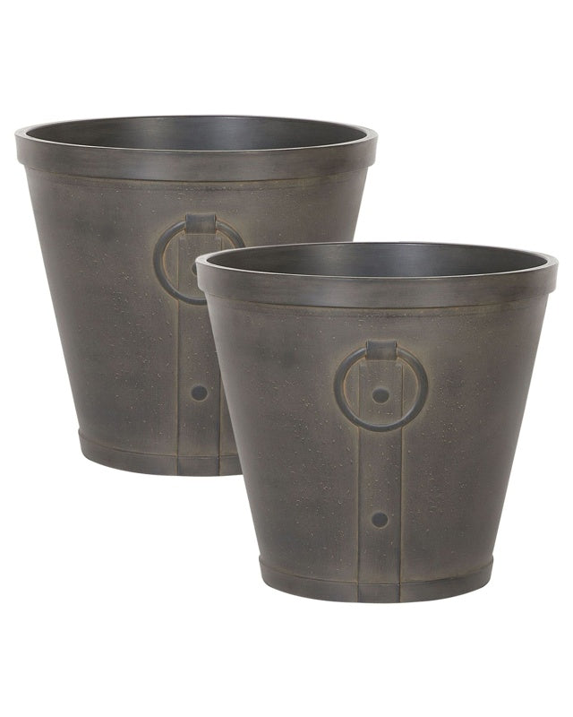 Set of 2 Outdoor Plant Pots Brown Fibre Clay 41 x ⌀ 37 cm Outdoor Indoor All Weather Beliani