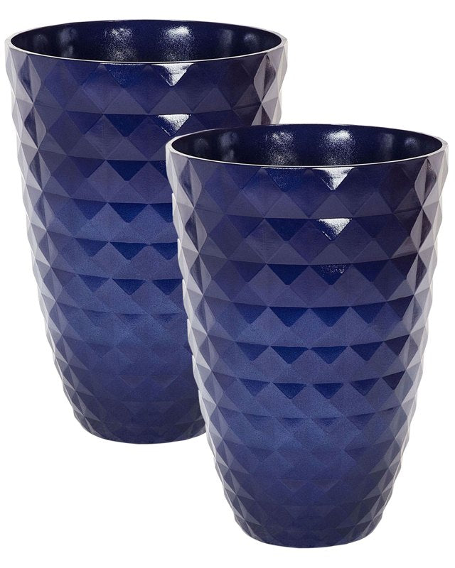 Set of 2 Plant Pots Navy Blue Fibre Clay 59 x ⌀ 42 cm Outdoor Indoor All Weather Beliani