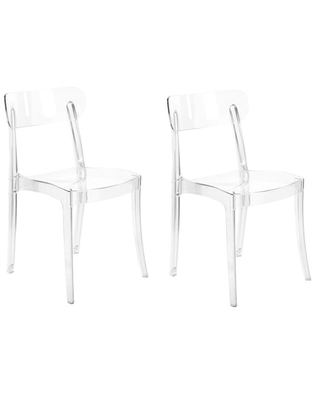 Set of 2 Dining Chairs Transparent Synthetic Material Solid Back Armless Stackable Modern Design Beliani