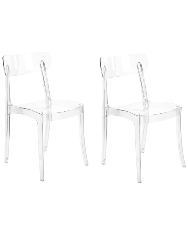 Set of 2 Dining Chairs Transparent Synthetic Material Solid Back Armless Stackable Modern Design Beliani