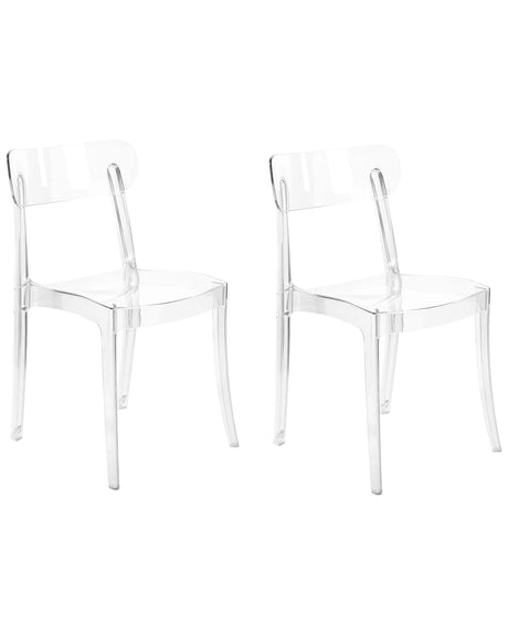 Set of 2 Dining Chairs Transparent Synthetic Material Solid Back Armless Stackable Modern Design Beliani