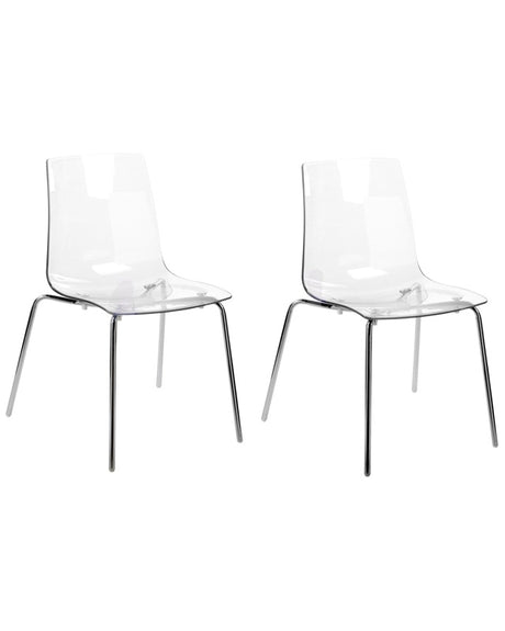 Set of 2 Dining Chairs Transparent Synthetic Seat Metal Legs Backrest Modern Design Beliani