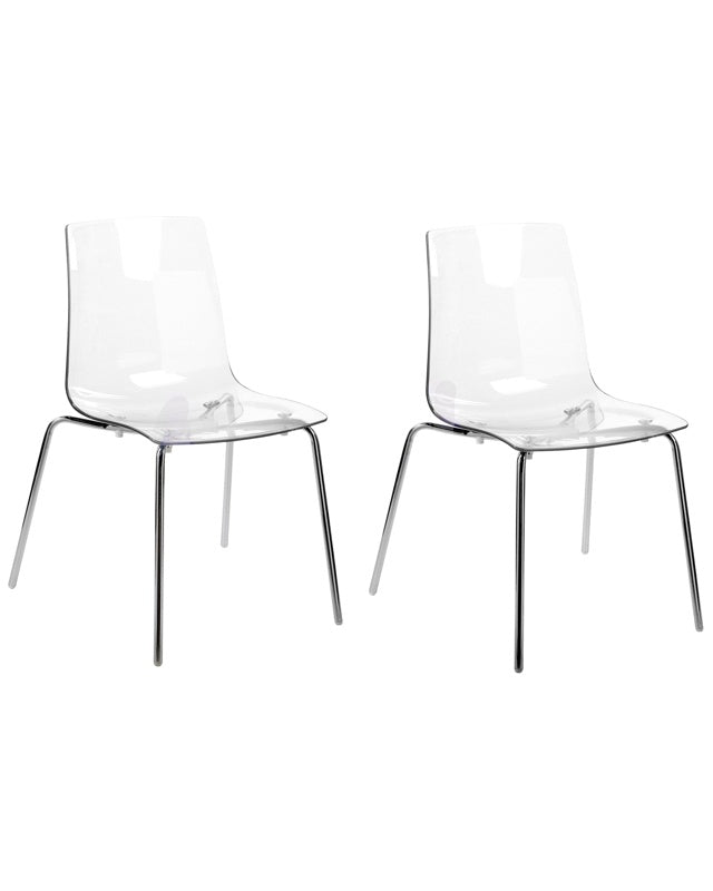 Set of 2 Dining Chairs Transparent Synthetic Seat Metal Legs Backrest Modern Design Beliani