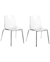 Set of 2 Dining Chairs Transparent Synthetic Seat Metal Legs Backrest Modern Design Beliani