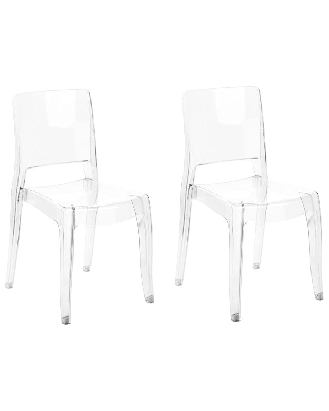 Set of 2 Dining Chairs Transparent Synthetic Material Armless Stackable Modern Design Beliani