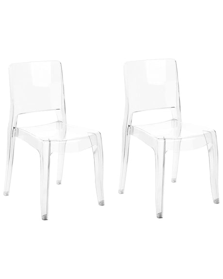 Set of 2 Dining Chairs Transparent Synthetic Material Armless Stackable Modern Design Beliani