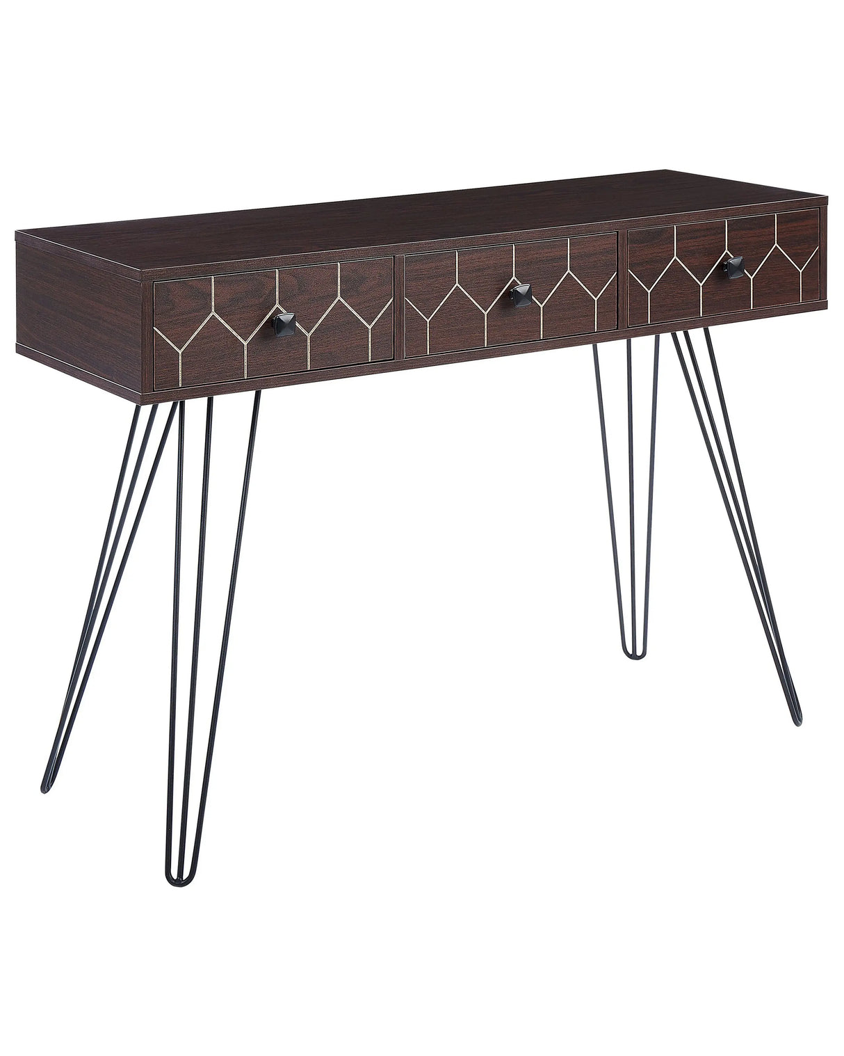 Console Table Sideboard 3 Drawer Shelf Dark Wood Top Black Metal Frame 110 x 39 cm Industrial Style Particle Board Top Living Room Beliani