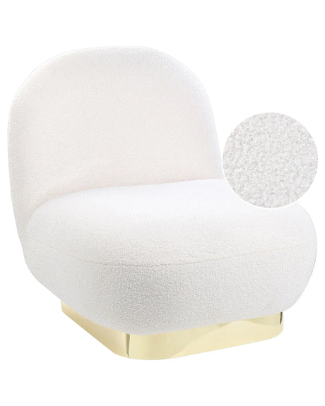 Armchair White Boucle Fabric Soft Gold Base Contemporary Glam Art Decor Style Beliani