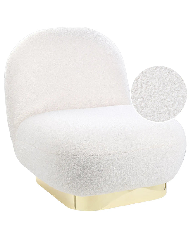Armchair White Boucle Fabric Soft Gold Base Contemporary Glam Art Decor Style Beliani