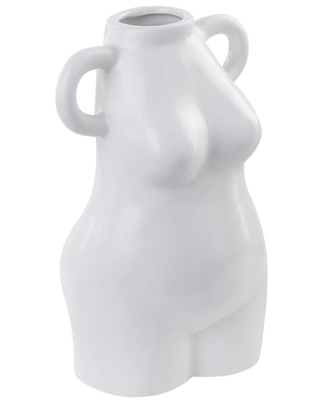 Flower Vase White Porcelain Female Body Motif Round Handles Decorative Waterproof Home Accessory Beliani