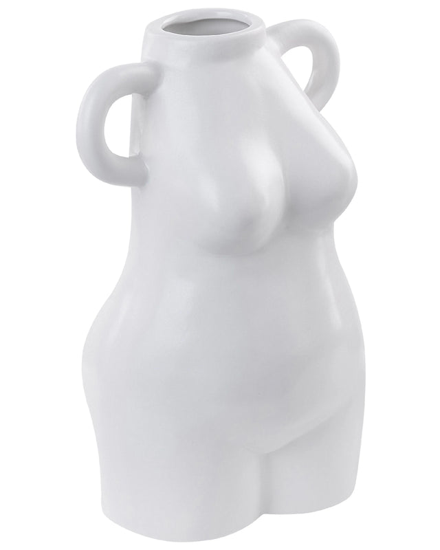 Flower Vase White Porcelain Female Body Motif Round Handles Decorative Waterproof Home Accessory Beliani