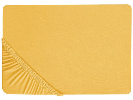 Fitted Sheet Mustard Cotton 180 x 200 cm Elastic Edging Solid Pattern Classic Style for Bedroom Beliani