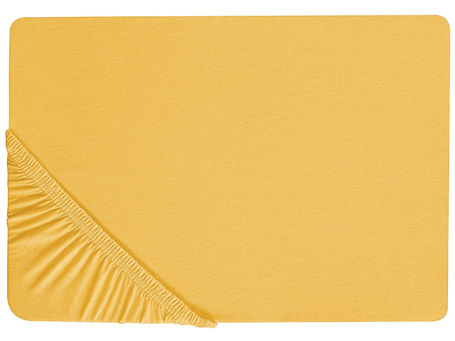 Fitted Sheet Mustard Cotton 140 x 200 cm Elastic Edging Solid Pattern Classic Style for Bedroom Beliani