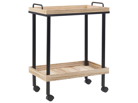 Kitchen Trolley Black Metal Light Wood 69 cm with Tray Top Shelf and Castors Industrial Rustic Modern Beliani