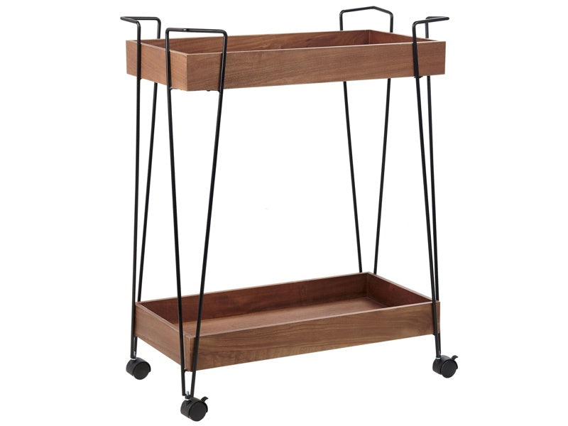 Kitchen Trolley Black Metal Light Wood 78 cm with Shelves and Castors Industrial Rustic Modern Beliani