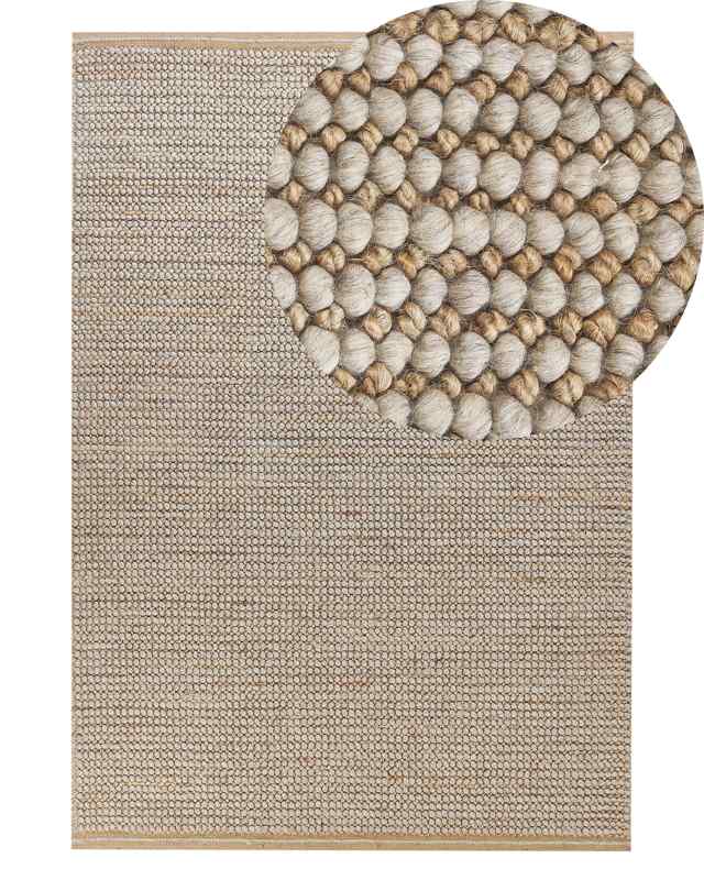 Area Rug Beige 140  x 200 cm Wool Handwoven Living Room Bedroom Accessory Beliani