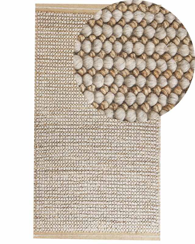 Area Rug Beige 80 x 150 cm Wool Handwoven Living Room Bedroom Accessory Beliani