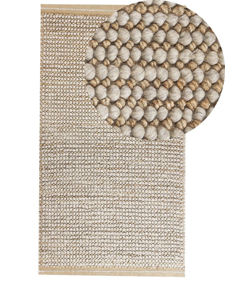 Area Rug Beige 80 x 150 cm Wool Handwoven Living Room Bedroom Accessory Beliani