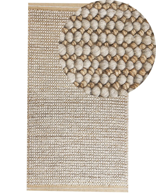 Area Rug Beige 80 x 150 cm Wool Handwoven Living Room Bedroom Accessory Beliani