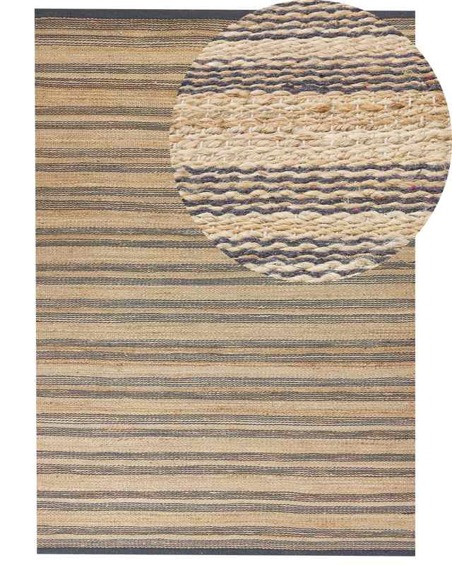 Area Rug Beige Jute and Cotton 160 x 230 cm Dhurrie Hand Woven Boho Hallway Bedroom Beliani